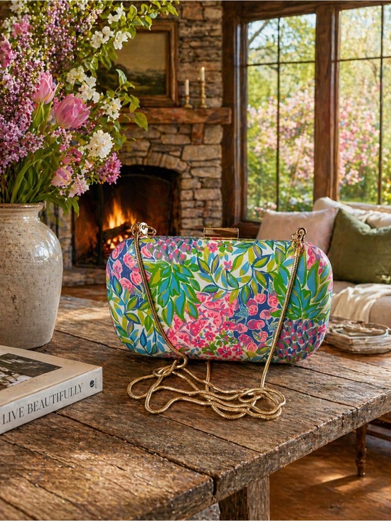 Lilly Pulitzer Handbags - Lilly Pulitzer Floral Multi-Color Gold Chain Clutch Hard Shell